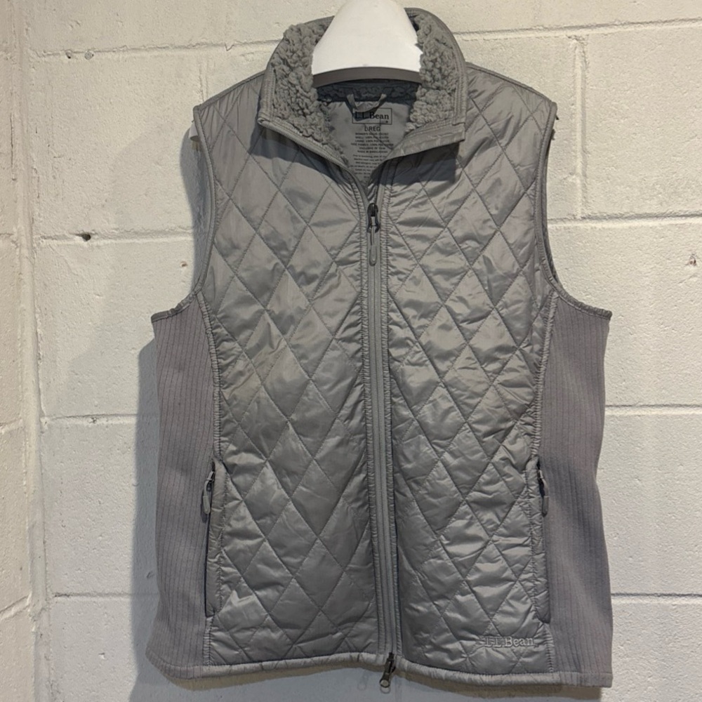 LL Bean women’s gray quilted fleece lined jacket vest size L - Picture 1 of 9